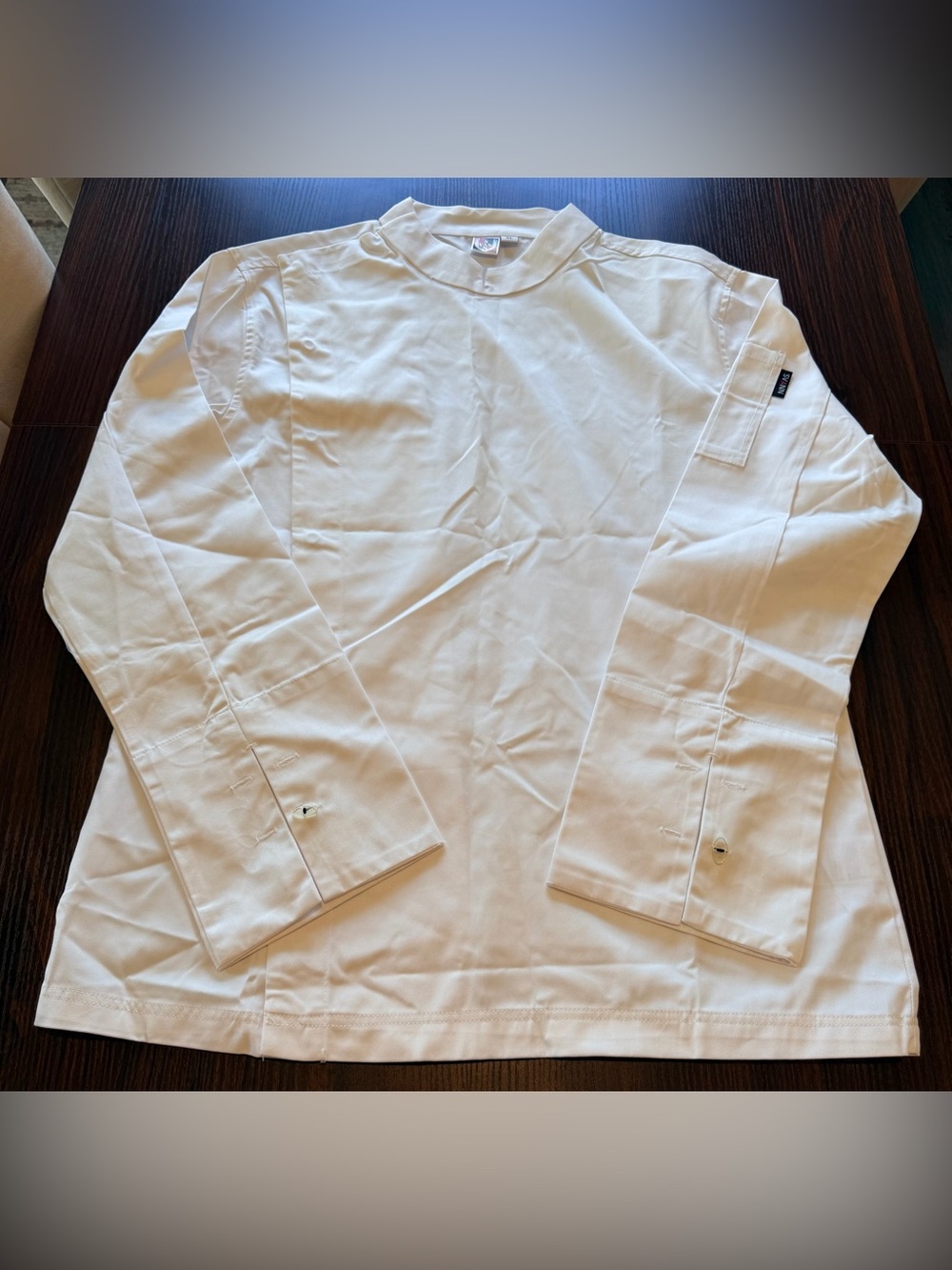 SVANN Mens White Chef Coat Jacket Long Sleeve Mandarin Collar Kitchen Uniform XL
